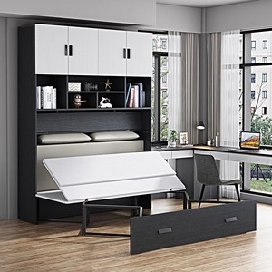<span class=keywords><strong>Lit</strong></span> mural pliable de qualité professionnelle, moderne et minimaliste, avec armoire de rangement pour le bureau et la chambre à coucher - Product Image 2