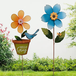 Spinner à <span class=keywords><strong>vent</strong></span> géant jaune tournesol piquet de <span class=keywords><strong>jardin</strong></span> double <span class=keywords><strong>vent</strong></span> alimenté en métal décor de <span class=keywords><strong>jardin</strong></span> extérieur et art de cour - Product Image 3