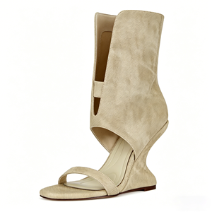 Fabricant de chaussures sur mesure : <span class=keywords><strong>Bottes</strong></span>-sandales à talon compensé sculptural en daim, à bout ouvert, pour usage quotidien - Product Image 2