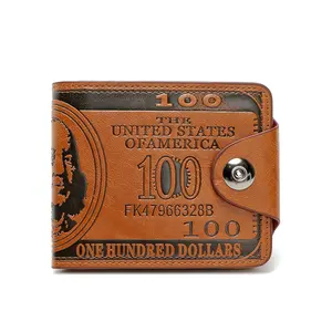 时尚复古美国 100 美元浮雕 PU 皮革男士零钱包磁性短钱包为男子