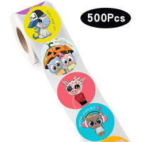 Rollo de Pegatinas de Animales con Ojos Grandes y Lindos de Dibujos Animados, Gato Pirata, Búho, Pegatinas de Recompensa para Niños y Estudiantes para el Aula