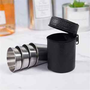 Modern European American Style 30ml Vacuum Stainless Steel Thickened Outdoor Portable Beer Mug PU Leather Cup Sleeve Wholesale - Product Image 1