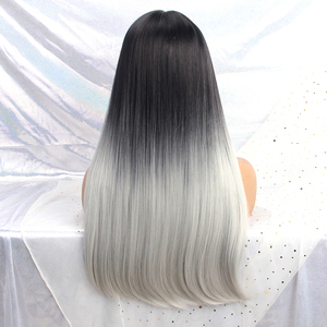 <span class=keywords><strong>Parrucca</strong></span> Sintetica <span class=keywords><strong>lunga</strong></span> Frangia Nero Bianco di Colore Ombre di Alta Densità Naturale Motto Resistente Al Calore Parrucche Dei Capelli Delle Donne - Product Image 2