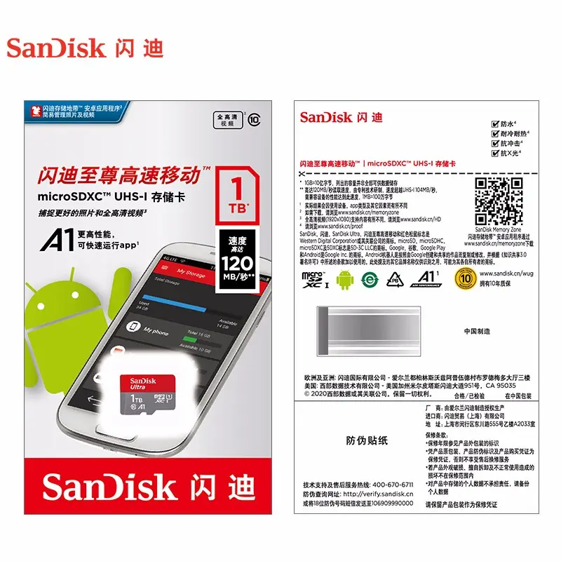 Original SanDisk Micro TF SD Card 100MB/s SDSQUAR 256GB 512GB 1TB Memory Card for Phone