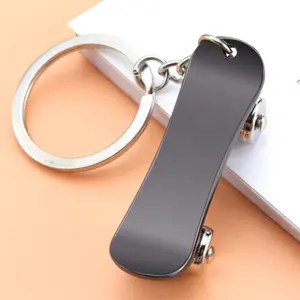 High Quality Metal Blank Black Scooter Keychain Custom Logo Skateboard Keyring