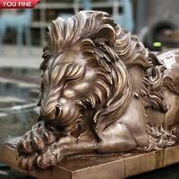 YOUFINE Escultura de León de Bronce Fundido, Estatua de León Recostado de Tamaño Real para Entrada de Mansión y Decoración de Jardín