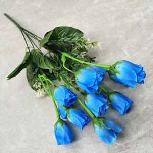 12 cabezas de flores de rosas artificiales de seda realista largo rojo Artficiail terciopelo rosas tallo para el hogar boda fiesta decorativa - Product Image 4