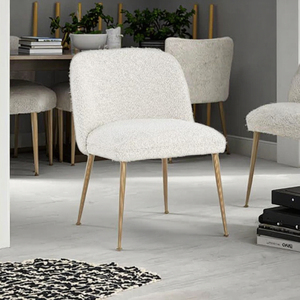 Silla de Comedor Moderna <span class=keywords><strong>Desiree</strong></span>, Tapizada en Tela Bouclé Blanca Nórdica, con Patas Bronceadas, para Apartamento y Bar en Casa - Product Image 1