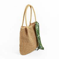 Sac fourre-tout en paille tressée pour femme, style bohème, avec fermeture magnétique, fait main, beige, pour l'été, la plage, les voyages, les vacances, le shopping