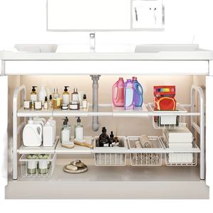 2-Tier Expandable <b>Storage</b> <b>Rack</b> Under Sink <b>Storage</b> <b>Rack</b> Metal Organizer Adjustable <b>Kitchen</b> Pot <b>Storage</b> <b>Rack</b> - Product Image 1