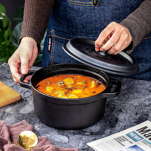 Marmite à soupe <span class=keywords><strong>en</strong></span> <span class=keywords><strong>fonte</strong></span> pré-assaisonnée non revêtue à double anse avec couvercle - Product Image 4