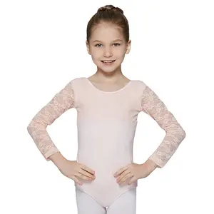 2022 Dancewear תחרה כותנה התעמלות בנות ארוך שרוול התעמלות בגדי גוף בנות בלט