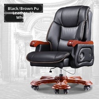 Chaise de bureau de luxe à dossier haut, pivotante, en cuir véritable, réglable en hauteur, avec vérin à gaz, inclinable, pour cadres, avec fonction massage