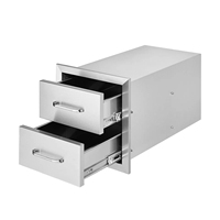 Tiroirs doubles encastrés pour barbecue en acier inoxydable avec poignée, tiroirs pour îlot de barbecue pour cuisines extérieures ou station de grillades