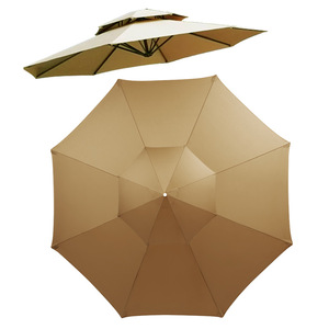 Replacement Outdoor Patio Sun Umbrella Fabric Double Top Waterproof Khaki Gray Mi White Aluminum Rib Manual Open Courtyard - Product Image 3