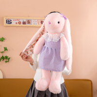 Jouets en peluche lapin à longues oreilles Kawaii, adorables lapins habillés, animaux en peluche, poupées, vente en gros, cadeaux de Pâques pour enfants et décoration intérieure