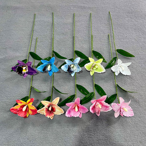 Bouquet de fleurs artificielles Cattleya à tige unique en plastique et tissu imperméable pour décoration de mariage et de maison - Product Image 2