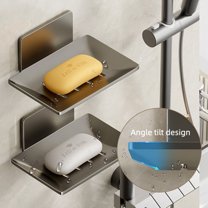 Support mural en acier inoxydable sans perçage - <span class=keywords><strong>Porte</strong></span>-<span class=keywords><strong>savon</strong></span> à séchage rapide avec design inclinable intelligent pour lavabo de salle de bain, cuisine et douche - Product Image 1