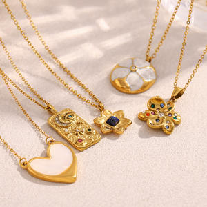 Collar con colgante de corazón de flor de piedra chapado en oro de 18 quilates para mujer, joyería de lujo, cadena llamativa, joyería Bohemia Chic al por mayor - Product Image 2