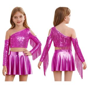 Conjunto de Top Corto y Falda Larga Metálica Brillante para Niñas de 6 a 16 Años, Disfraz para Actuaciones de Jazz, Espectáculos y Competencias - Product Image 3