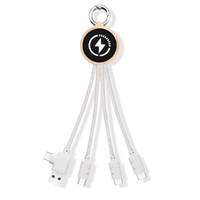 Câble de charge multifonctionnel 4-en-1 en paille de blé et bambou, double entrée USB et Type-C, 3 sorties avec logo LED personnalisé