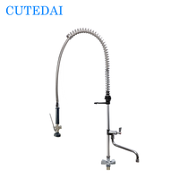 Grifo de cocina contemporáneo de doble manija para montaje en encimera de 37-47 pulgadas, con prelavado, para uso en hoteles, de latón, apto para lavavajillas