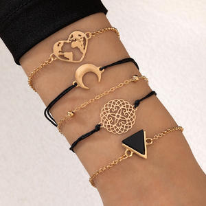 Geometric <b>Charm</b> Bracelets Set Gold Plated Alloy Bohemian Style Women's Fashion Jewelry 5 Piece Collection - Product Image 2