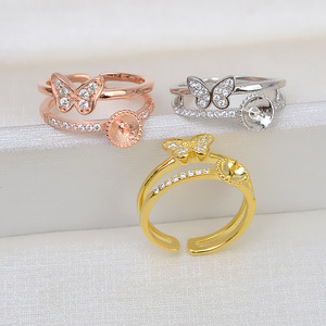 Bague ouverte grande taille pour femme en argent S925 avec ouverture papillon réglable, pour perles DIY 8-9 mm, accessoires de bijouterie, style incrusté tendance - Product Image 2