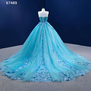 2023 Custom Women elegante tessuto di pizzo 3d Flower Tube Top abito <span class=keywords><strong>da</strong></span> <span class=keywords><strong>sera</strong></span> blu con perline - Product Image 4