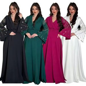 Robe Abaya vintage saoudienne arabe musulmane pour femmes Robe marocaine ceinturée à grandes manches tailles S-2XL antistatique respirante - Product Image 1