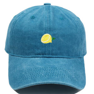 Casquette de baseball en coton vintage lavé sur mesure en gros, casquette de papa brodée avec un citron mignon pour femmes, été - Product Image 5
