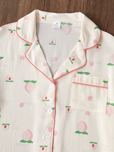 <span class=keywords><strong>Pigiama</strong></span> Casual Intrecciato Morbido Rosa con Stampa Fiori di Pesco, Colletto e Vita Elastica, per Estate/Autunno/Inverno - Vendita Diretta dalla Fabbrica ODM - Product Image 4