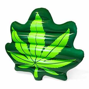 Bouée de piscine gonflable géante Fireweed 180*150cm en forme de feuille de cannabis verte pour enfants, en PVC léger et portable - Product Image 1