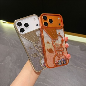 Funda de Teléfono Bling Space TPU con Purpurina Fluida para iPhone 17 Air 16 Pro Max, Diseño Telescópico de Astronauta, Cubierta Trasera Electrochapada - Product Image 3