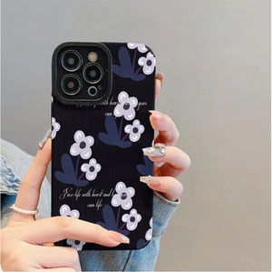 Custodia per cellulare in TPU con stampa floreale blu viola in similpelle per <span class=keywords><strong>iPhone</strong></span> X, XR, <span class=keywords><strong>11</strong></span>, 12, 13, 14, 15, 16, 17, 18 Pro Max - Product Image 1