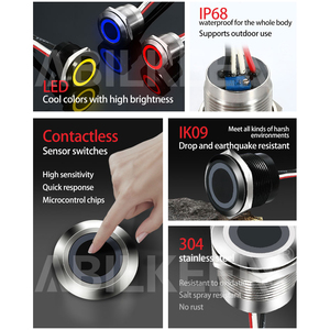Không thấm nước cảm biến hồng ngoại push button chuyển IP68 19/22 Mét momentary kim loại thép không gỉ chuyển đổi điện không tiếp xúc chuyển đổi - Product Image 3