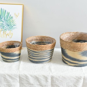 Rattan Woven Flower Pots Round Tibetan Blue Gray Handmade Storage <b>Baskets</b> For Home Decoration - Product Image 1