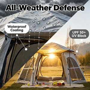 Tente de camping quatre saisons anti-UV pour <span class=keywords><strong>2</strong></span> personnes, grande capacité, fenêtre transversale, hexagonale, ouverture rapide automatique, protection UV - Product Image 4