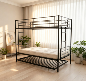 Lit superposé moderne en métal avec lit gigogne <span class=keywords><strong>pour</strong></span> dortoir, idéal <span class=keywords><strong>pour</strong></span> les écoles, les hôtels, les appartements - Mobilier commercial - Product Image 2