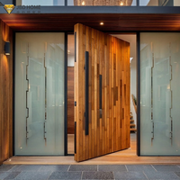 Porte pivotante en bois au design moderne haut de gamme avec profil noir pour entrée extérieure de villas/maisons - Anti-effraction et étanche