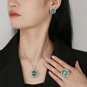 Fashion Eco-friendly Copper 13*18/10-12MM Green Zircon Pendant <b>Earrings</b> Ring <b>Set</b> Vintage Style Jewelry <b>Set</b> for Timeless Elegance - Product Image 6