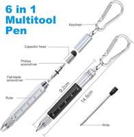 Stylo bille personnalisable 6-en-1 avec encre noire 1,0 mm, porte-clés métallique et mousqueton, logo gravé au laser, cadeau pour papa