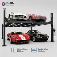 Système de stationnement vertical double largeur à 4 niveaux Shin Innovation, entraînement par câble en acier à 4 poteaux pour parkings commerciaux