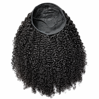 Perruque demi-tête afro bouclée frisée en cheveux humains, non-lacée, fabriquée à la machine, avec cordon de serrage, pour femmes noires
