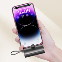 Mini batterie externe OEM 5000 mAh Li-Polymère – Chargeur portable de poche avec cordon et câble intégré, charge rapide 10W Type-C