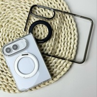 Étui transparent rotatif magnétique pour iPhone Duo Fold avec support, dos en acrylique, coque en PC, boutons métalliques, cadre d'appareil photo en alliage, bordure en TPU, ODM