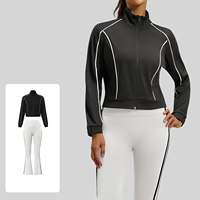 RUIQUWIN Grosir Set Yoga Wanita 2 Potong Jaket Kerah Tegak Lengan Panjang Celana Olahraga High Stretch Model Flare untuk Fitness dan Lari
