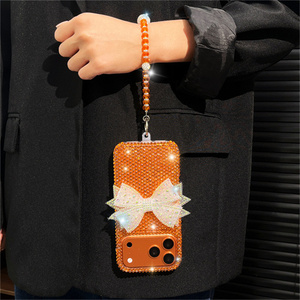 Coque de téléphone de luxe avec breloques nœud papillon en diamant pour iPhone 17 Air 16 Pro Max, chaîne 3D, bracelet Bling, cordon en strass, coque arrière - Product Image 6