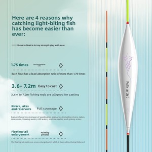 Flotteur de pêche vertical haute sensibilité pour carpes, à queue longue et très visible, idéal pour la pêche en eau peu profonde et en fond noir. - Product Image 2
