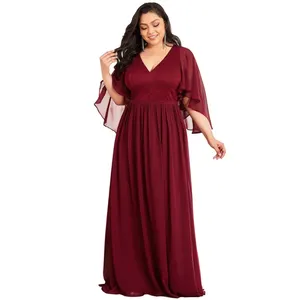 Vestido feminino formal manga babado, renda floral longo festa à noite plus size